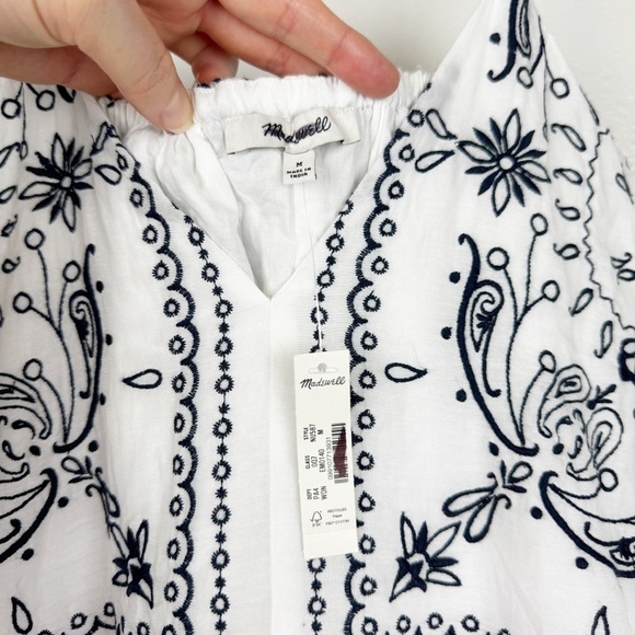 Madewell Embroidered Deep V-Neck Midi Dress Bandana Size M NWT - Picture 9 of 10